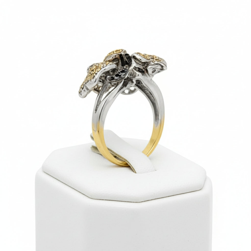 Designer Natural Fancy Brown Diamond and Tsavorite, Yellow Sapphire 18K White Gold Ring.