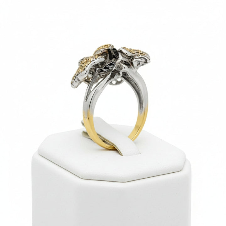 Designer Natural Fancy Brown Diamond and Tsavorite, Yellow Sapphire 18K White Gold Ring.