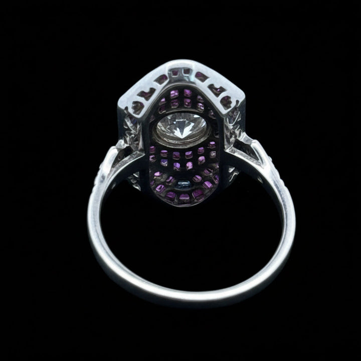 Geometric Design Diamond, Ruby, Sapphire Platinum Ring
