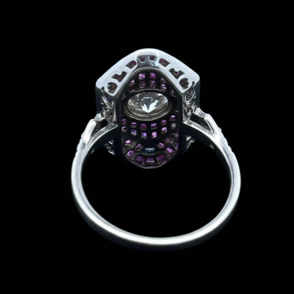 Geometric Design Diamond, Ruby, Sapphire Platinum Ring