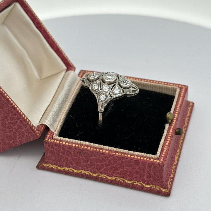 Art Deco Diamond Filigree Platinum/14K White Gold Ring