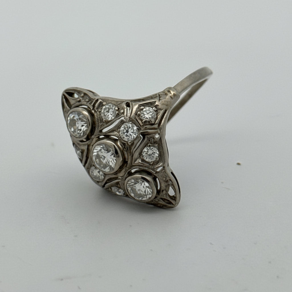 Art Deco Diamond Filigree Platinum/14K White Gold Ring
