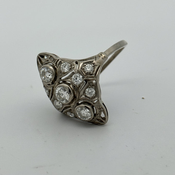 Art Deco Diamond Filigree Platinum/14K White Gold Ring