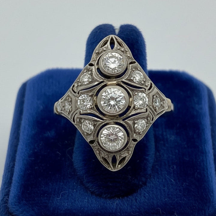 Art Deco Diamond Filigree Platinum/14K White Gold Ring
