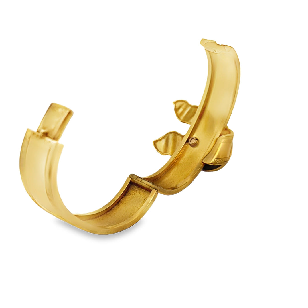 Victorian Natural Pearl and Blue Enamel 18K Yellow Gold Bangle with Original Box