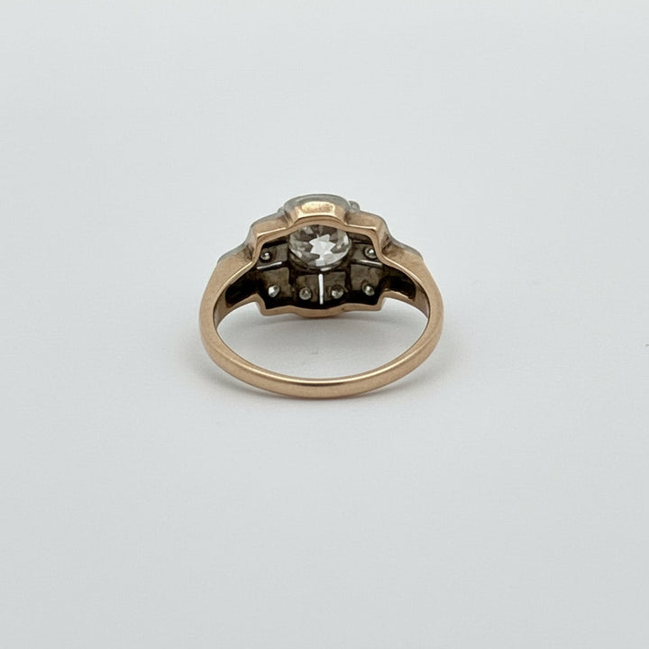 Art Deco .97cttw Old European Cut Platinum and 14K Yellow Gold RIng