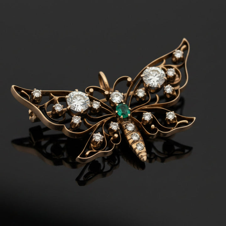 Victorian 1890's Old European Cut Diamond and Emerald Pendant/Brooch