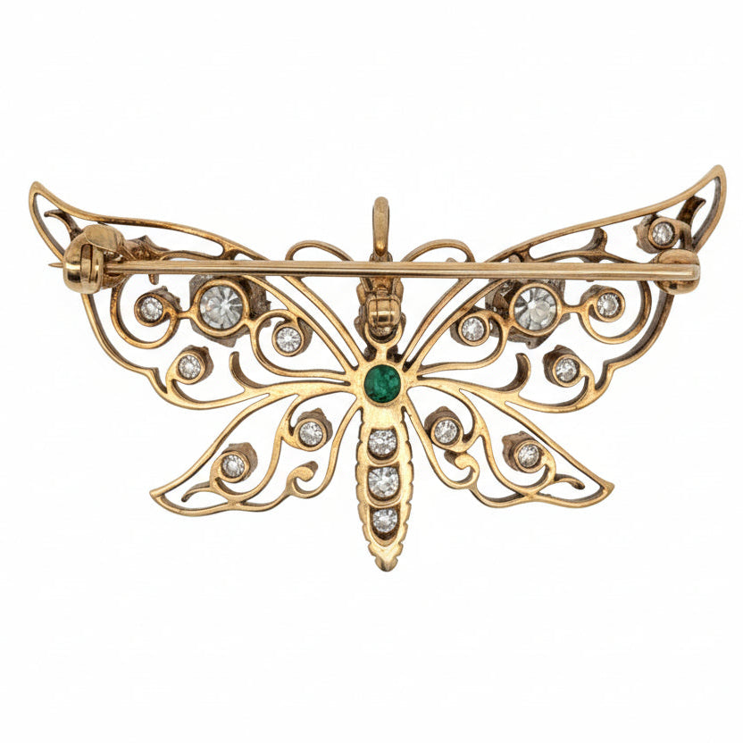 Victorian 1890's Old European Cut Diamond and Emerald Pendant/Brooch