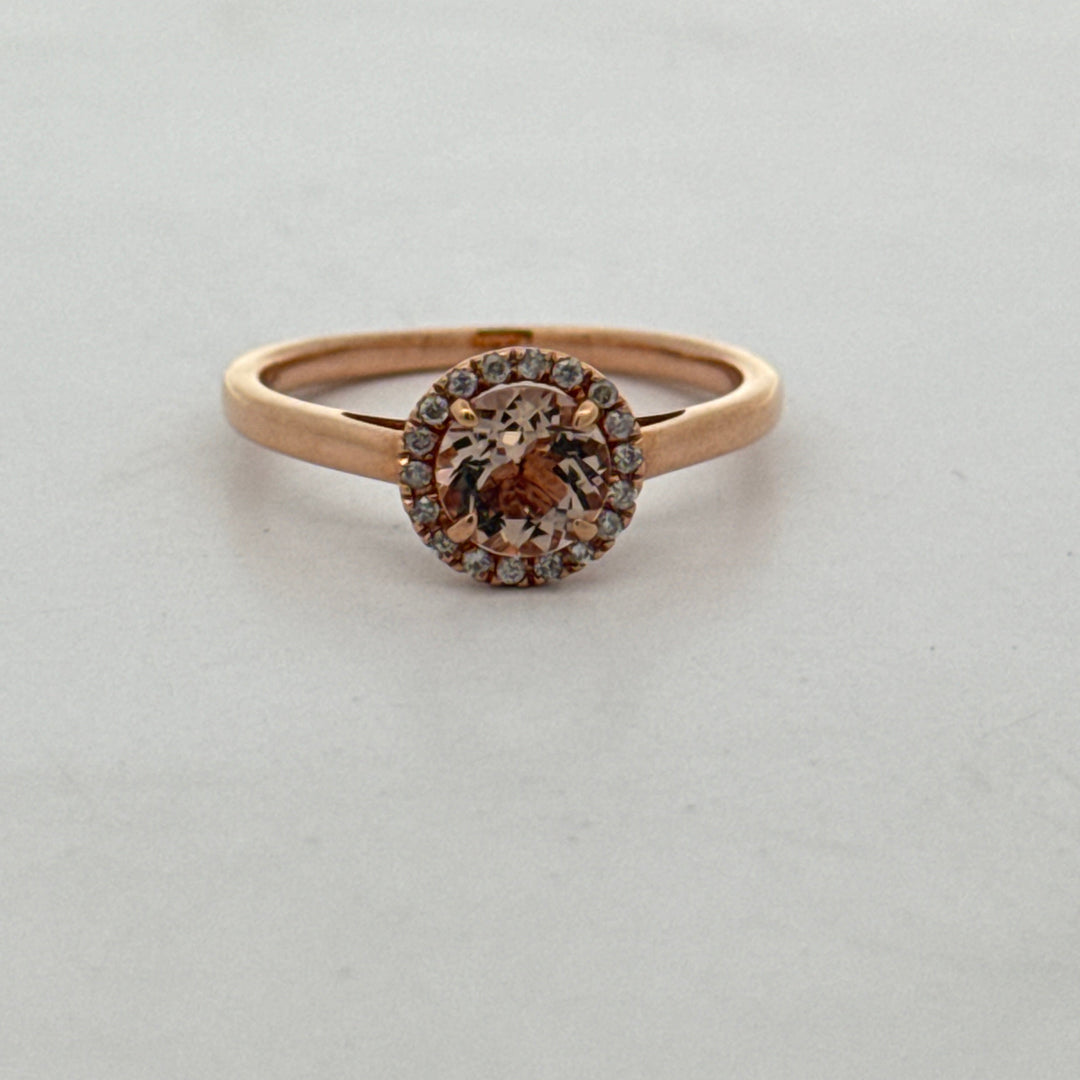 Morganite, Diamond, and 14K Rose Gold Halo Ring