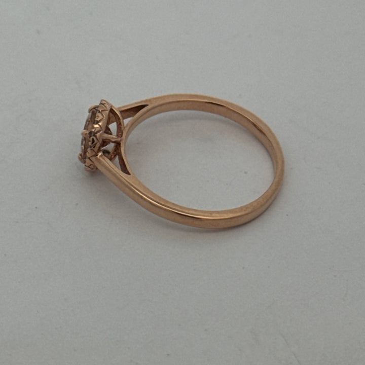 Morganite, Diamond, and 14K Rose Gold Halo Ring