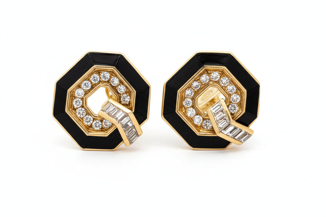 Chaumet Paris 6.20cttw Diamond Inlay Onyx Necklace and Earring Set