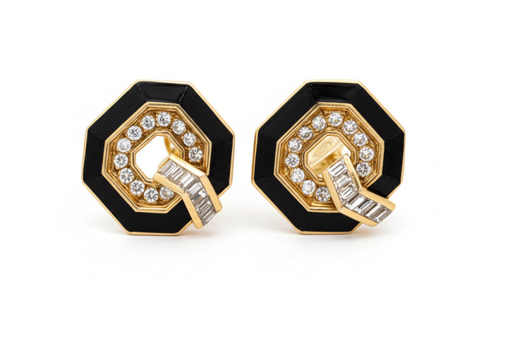 Chaumet Paris 6.20cttw Diamond Inlay Onyx Necklace and Earring Set