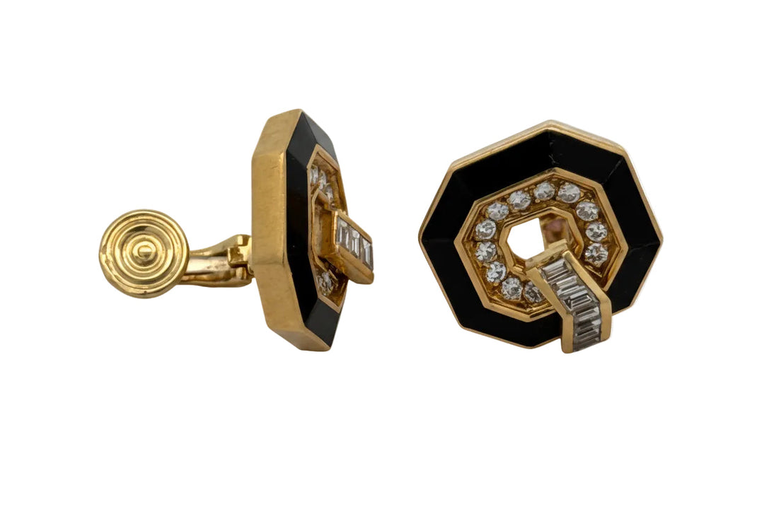 Chaumet Paris 6.20cttw Diamond Inlay Onyx Necklace and Earring Set