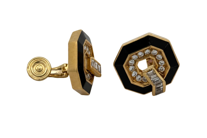 Chaumet Paris 6.20cttw Diamond Inlay Onyx Necklace and Earring Set