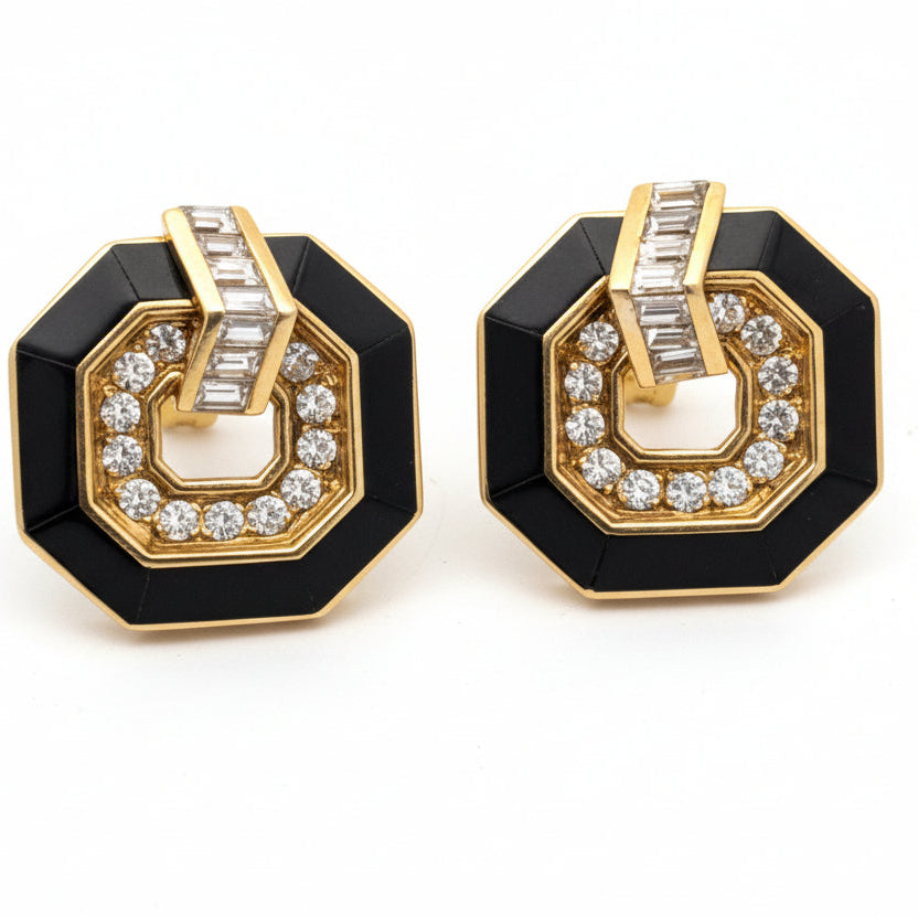 Chaumet Paris 6.20cttw Diamond Inlay Onyx Necklace and Earring Set