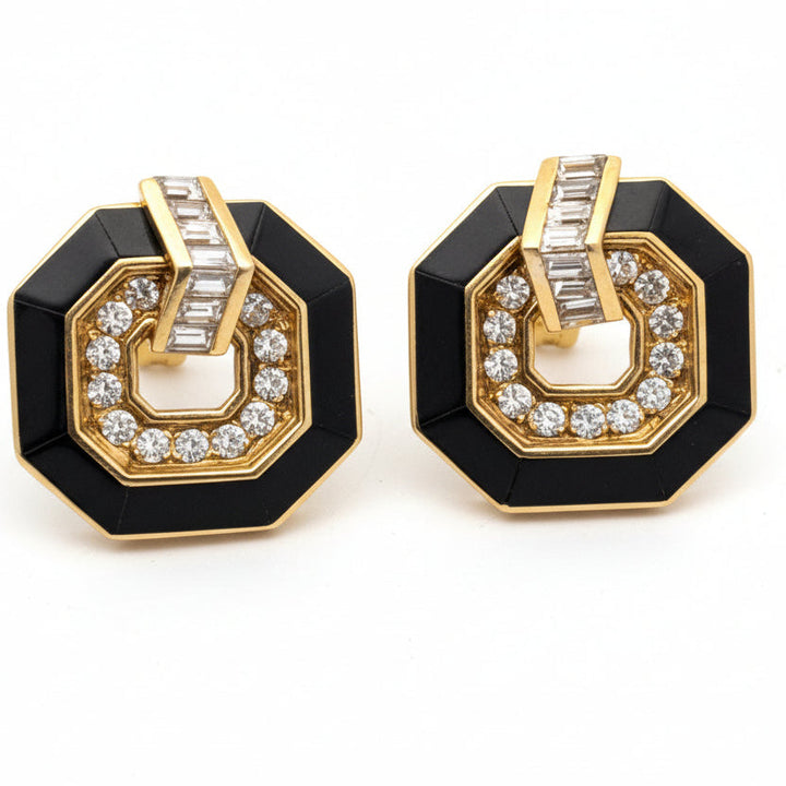 Chaumet Paris 6.20cttw Diamond Inlay Onyx Necklace and Earring Set