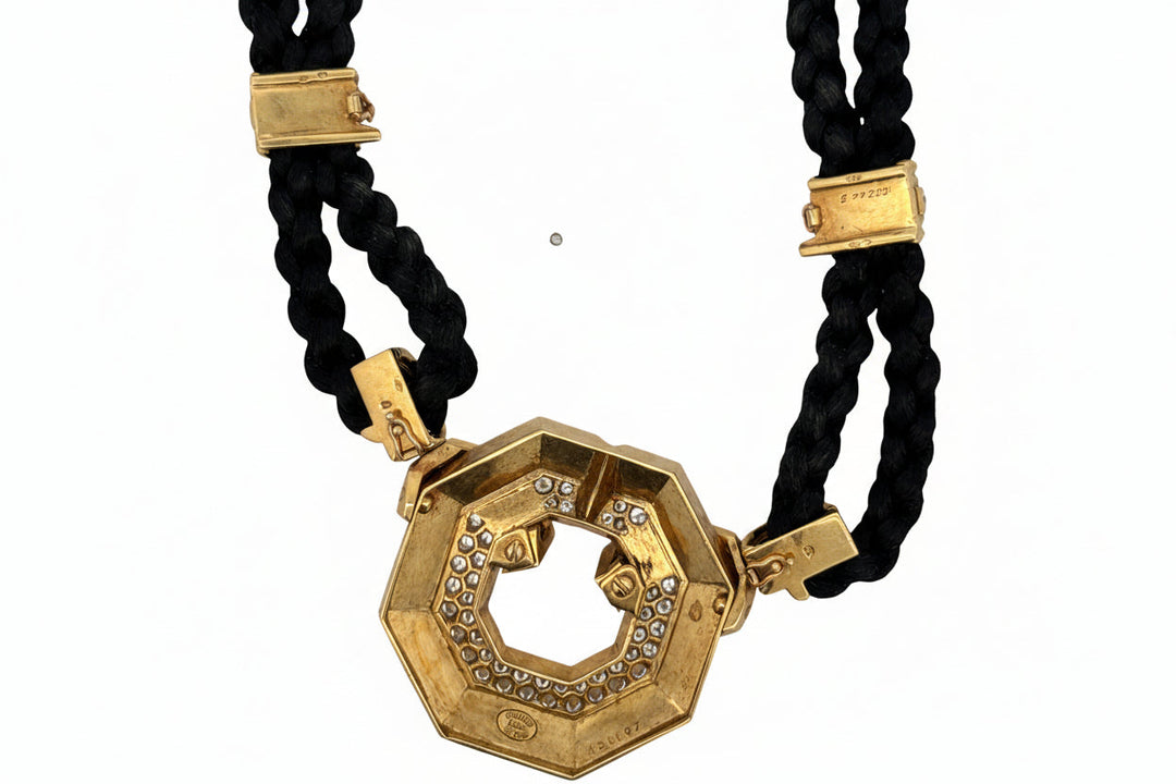 Chaumet Paris 6.20cttw Diamond Inlay Onyx Necklace and Earring Set