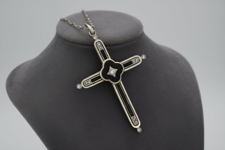 Art Deco 1920's Diamond and Onyx 18K Yellow Gold Platinum Necklace