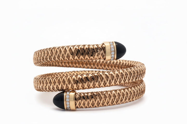 Modern Roberto Coin Diamond Onyx 18k Yellow Flexible Bangle