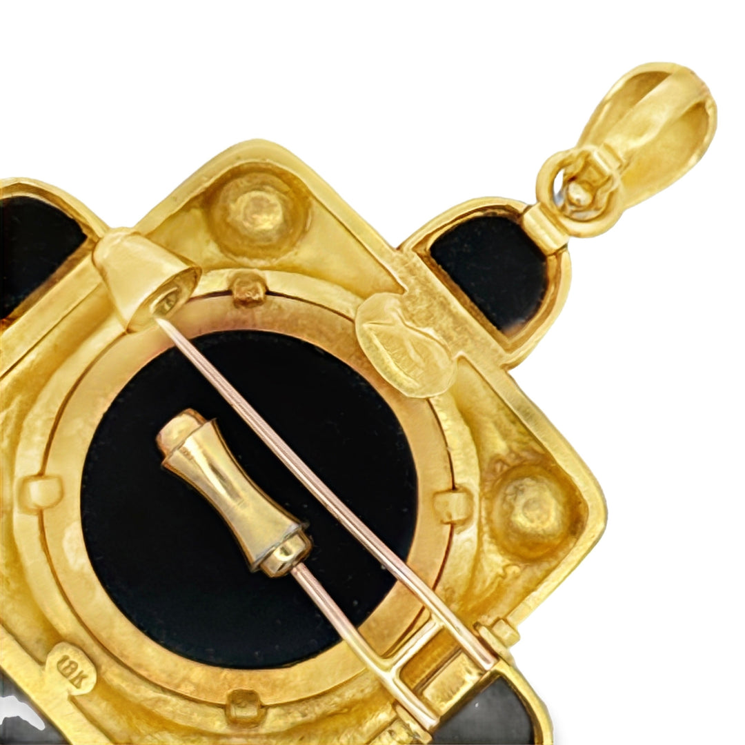 Designer Elizabeth Locke 18K Yellow Gold Onyx and Pearl Pendant/Brooch