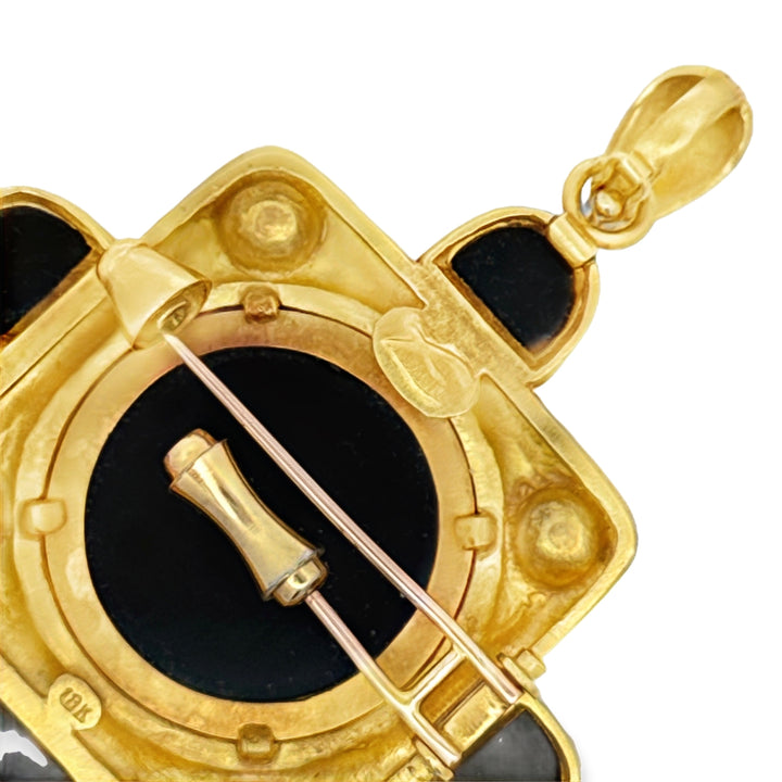 Designer Elizabeth Locke 18K Yellow Gold Onyx and Pearl Pendant/Brooch