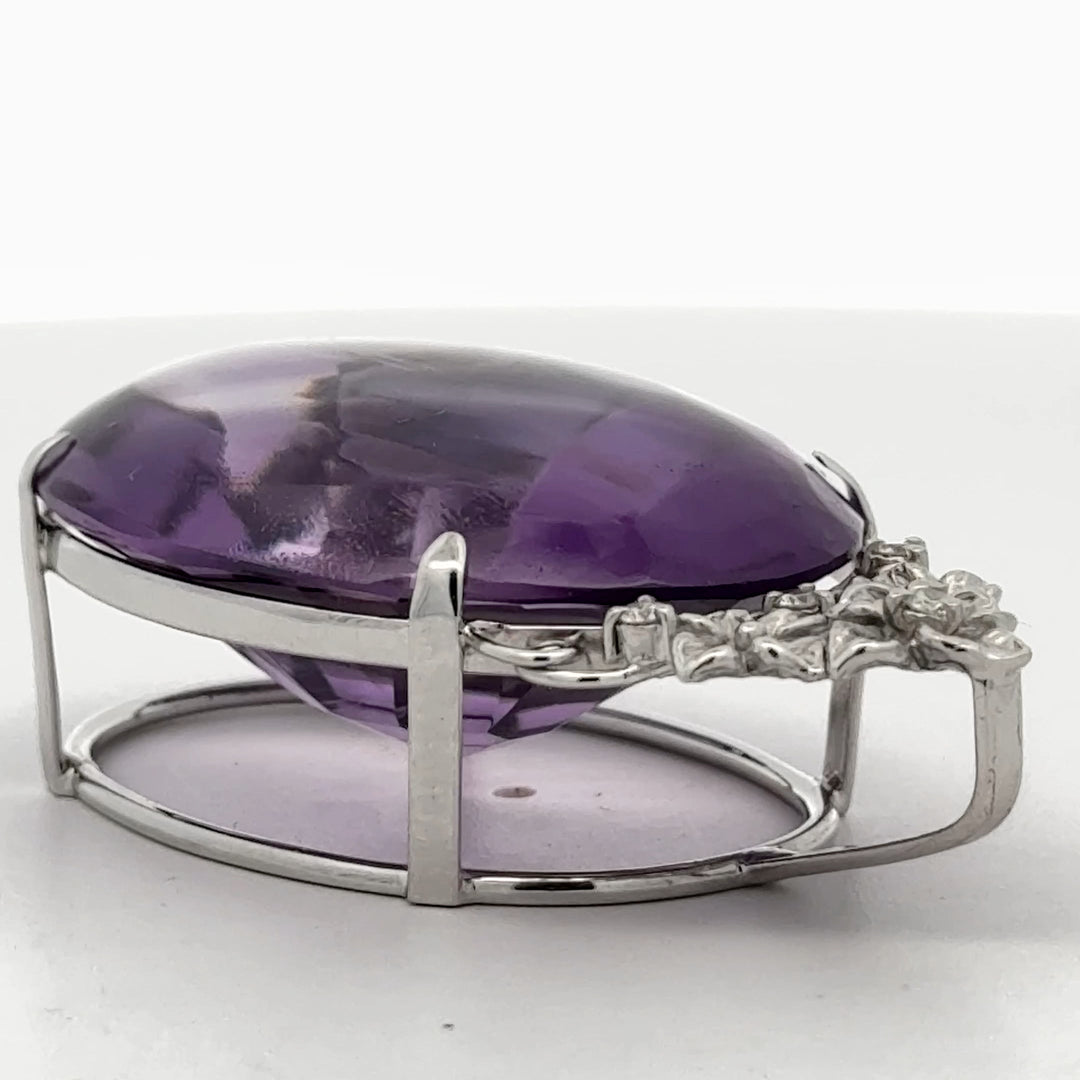 Custom Made 58.41ct Amethyst and Diamond 18K White Gold Pendant