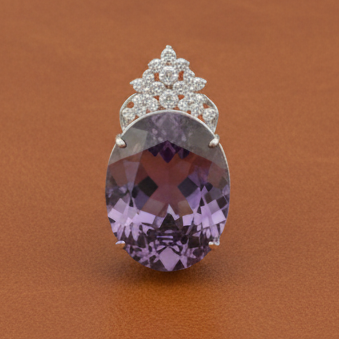 Custom Made 58.41ct Amethyst and Diamond 18K White Gold Pendant