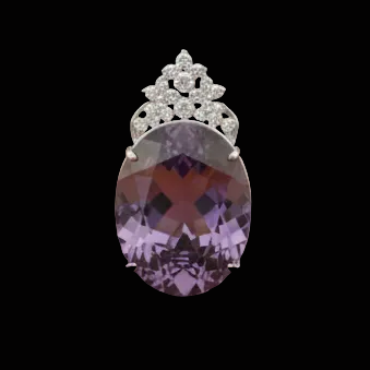 Custom Made 58.41ct Amethyst and Diamond 18K White Gold Pendant