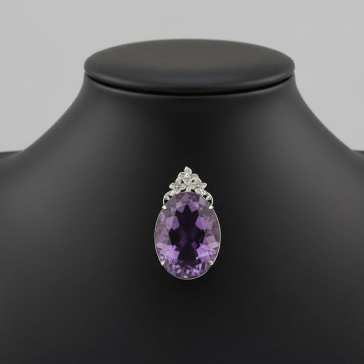 Custom Made 58.41ct Amethyst and Diamond 18K White Gold Pendant