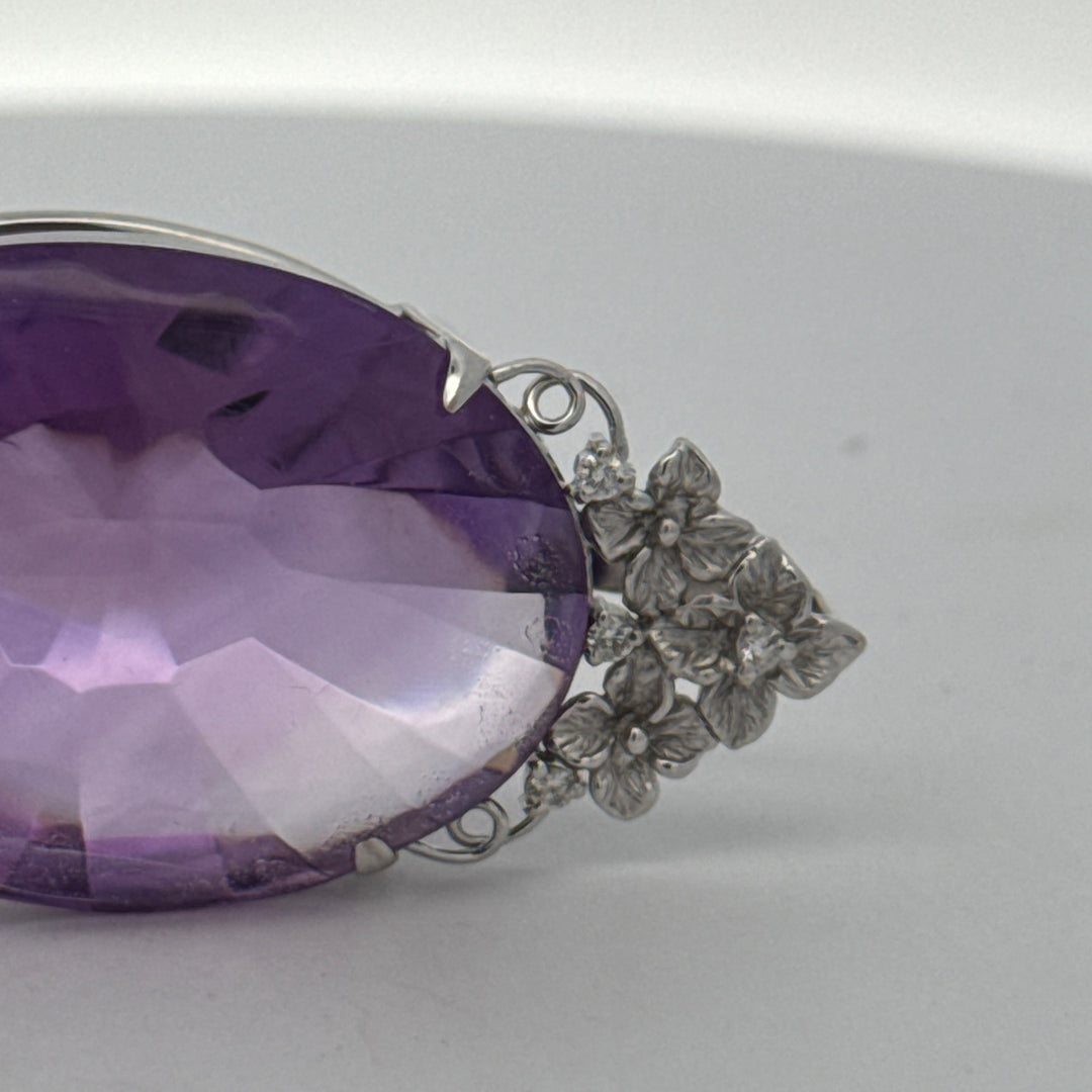 Custom Made 58.41ct Amethyst and Diamond 18K White Gold Pendant