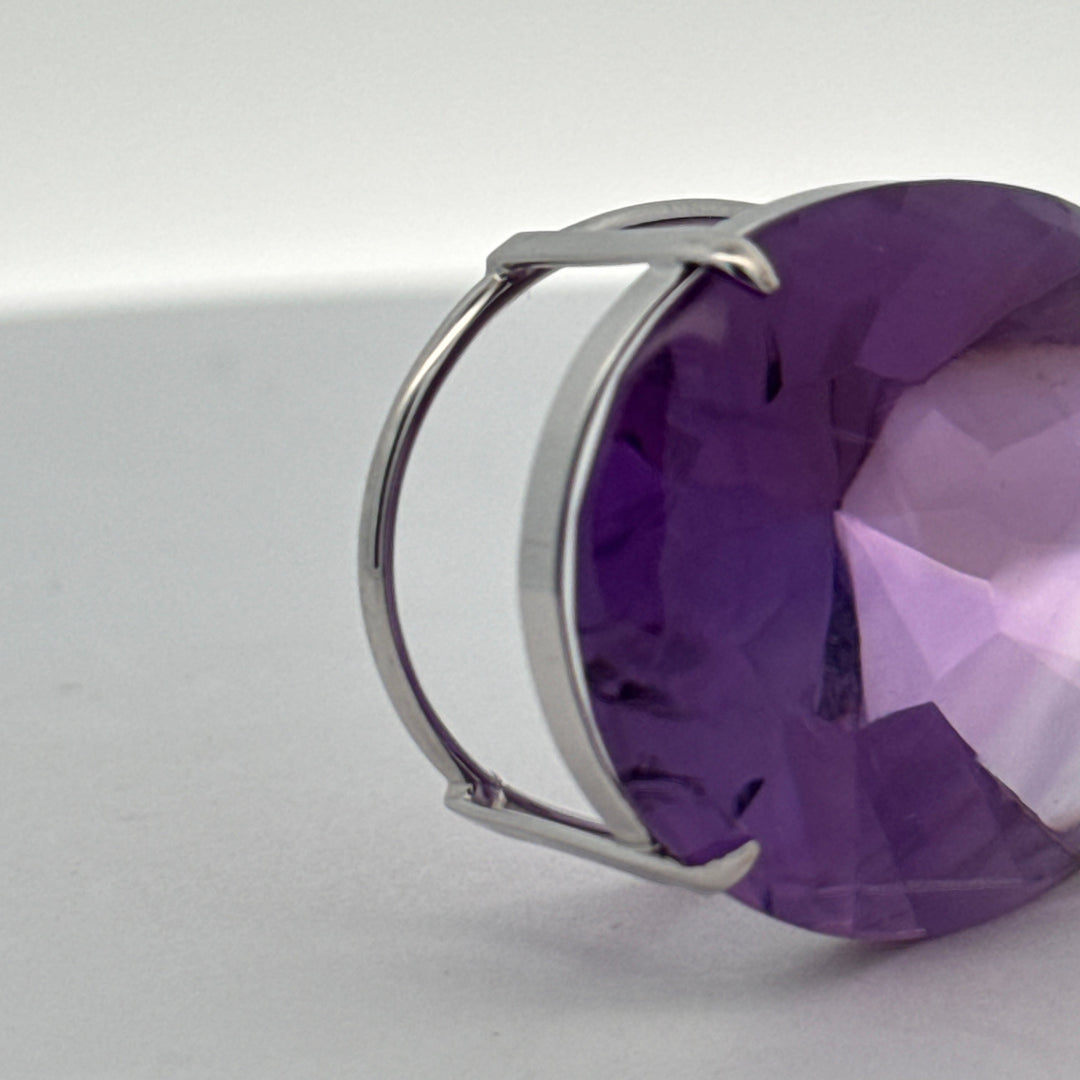 Custom Made 58.41ct Amethyst and Diamond 18K White Gold Pendant