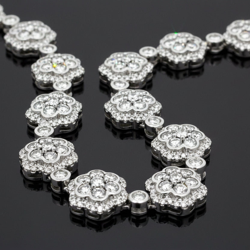 Designer AV 8.46cttw Diamond 14Kt White Gold Floral Necklace