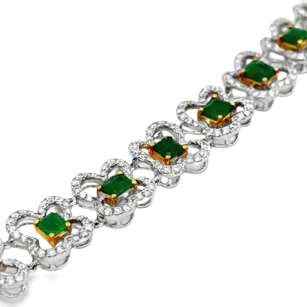 Designer AV Diamond and Emerald 18Kt Yellow and White Gold Bracelet