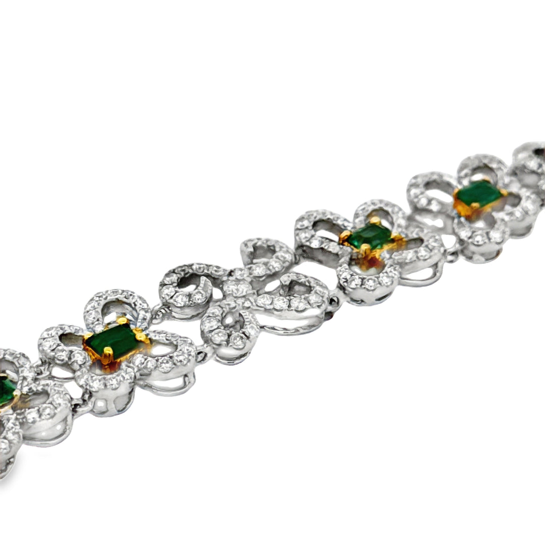 Designer Diamond and Emerald 18Kt White/Yellow Gold Bracelet