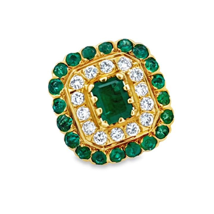 Custom Made Diamond and Emerald Ring Convertible Pendant 18Kt Yellow Gold