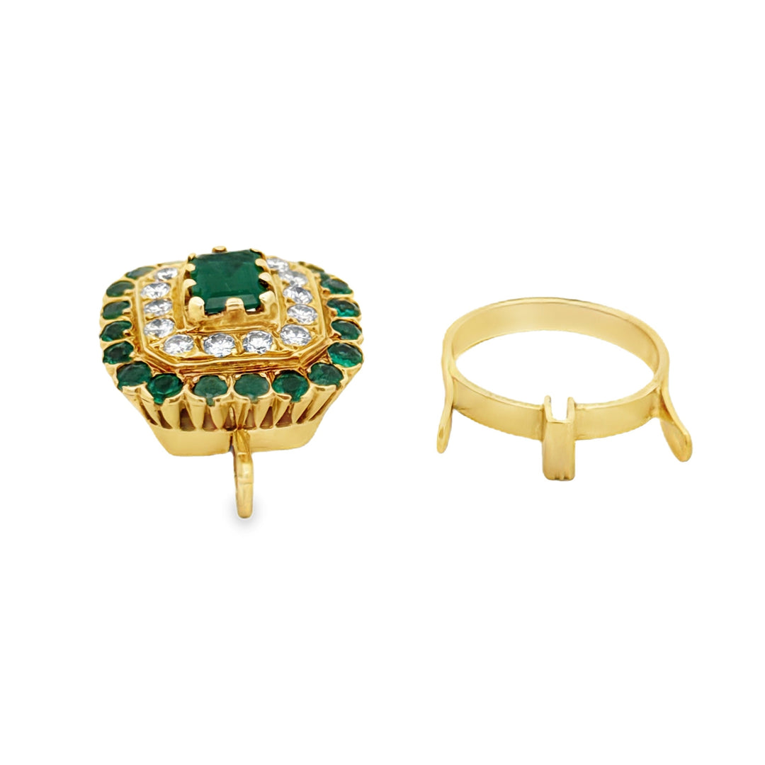 Custom Made Diamond and Emerald Ring Convertible Pendant 18Kt Yellow Gold