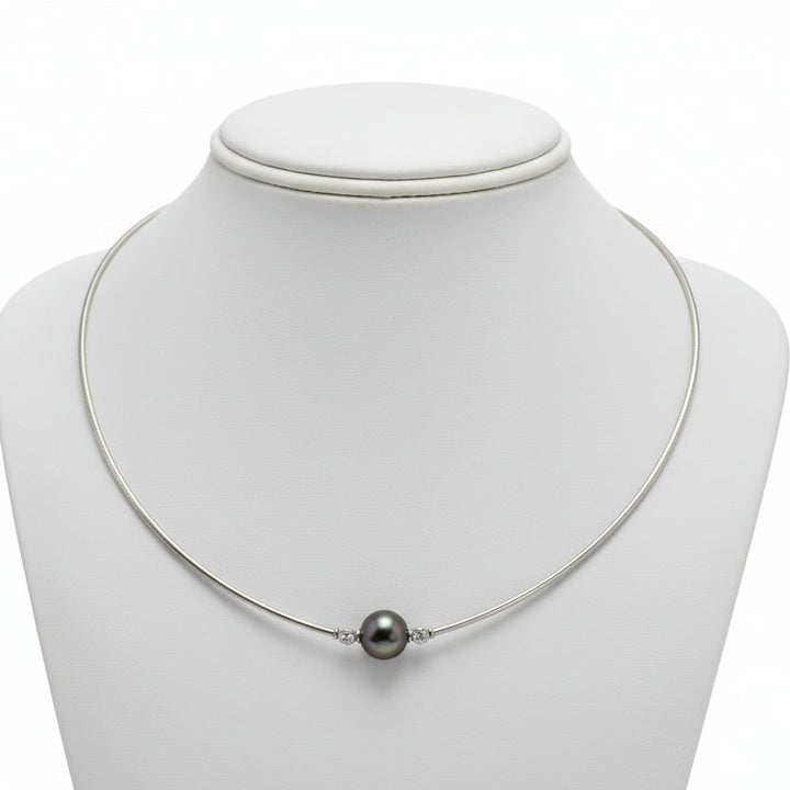 Mikimoto Tahitian Pearl and Diamond 18K White Gold Necklace