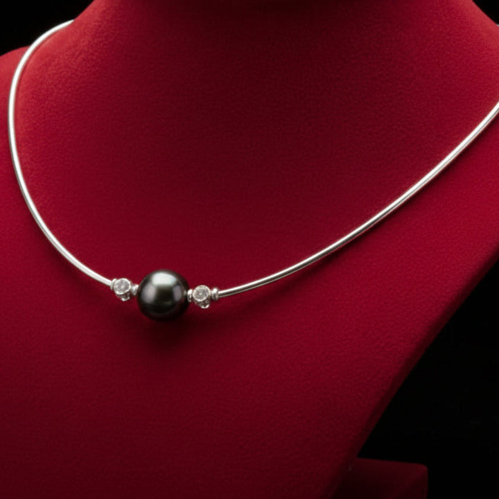Mikimoto Tahitian Pearl and Diamond 18K White Gold Necklace