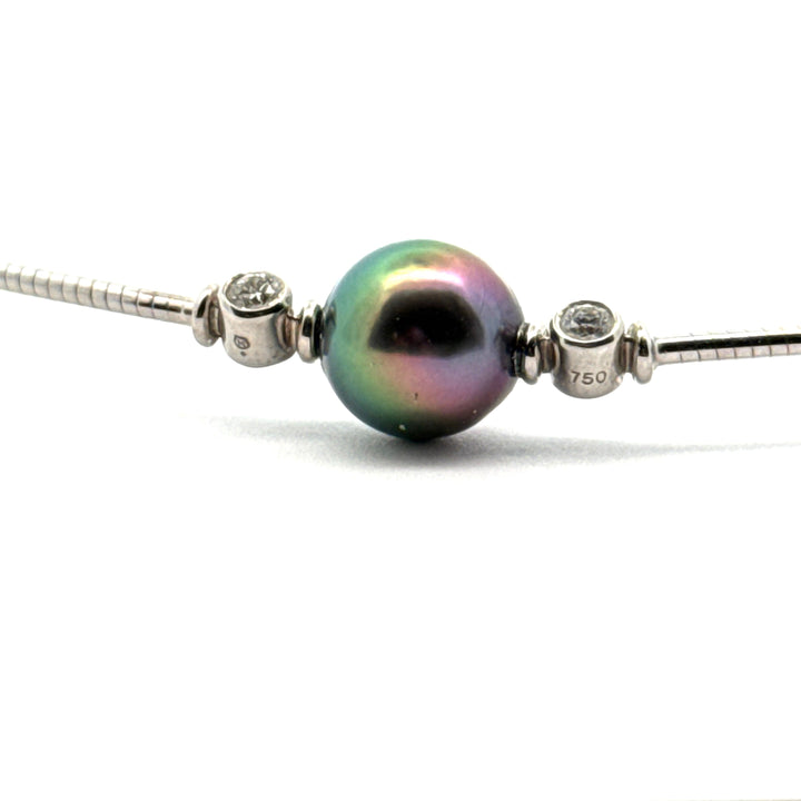 Mikimoto Tahitian Pearl and Diamond 18K White Gold Necklace