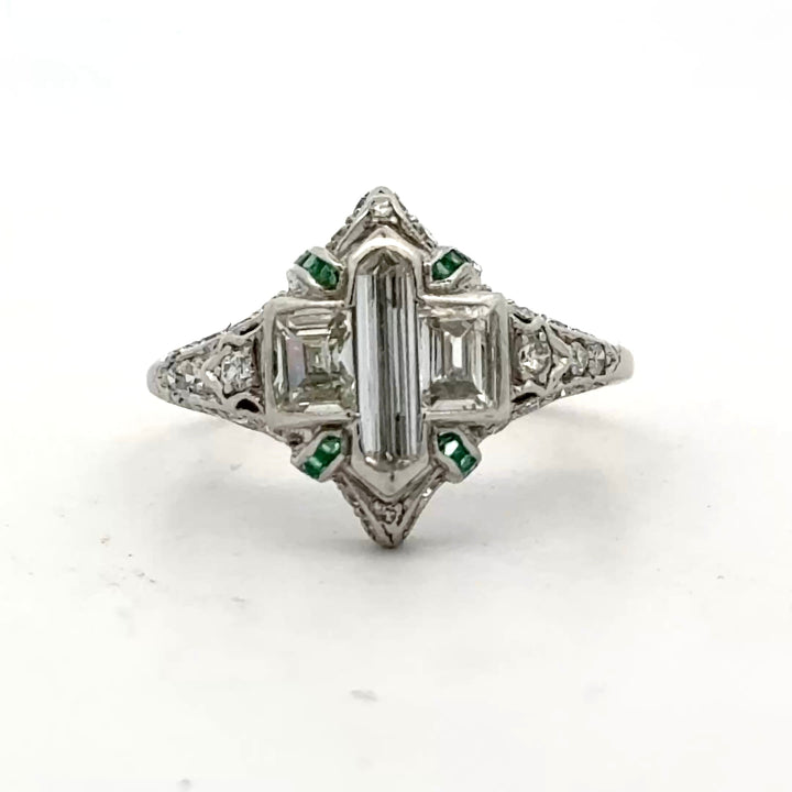Art Deco Diamond and Emerald Platinum Ring