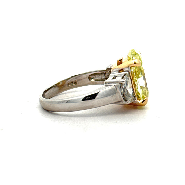 Natural Fancy Green Yellow 4.63ct Oval Center Diamond Platinum & 18K Yellow Gold Ring