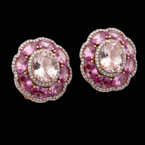 Italian Designer Marchisio Pink Sapphire Diamond and Kunzite 14K Rose Gold Earrings