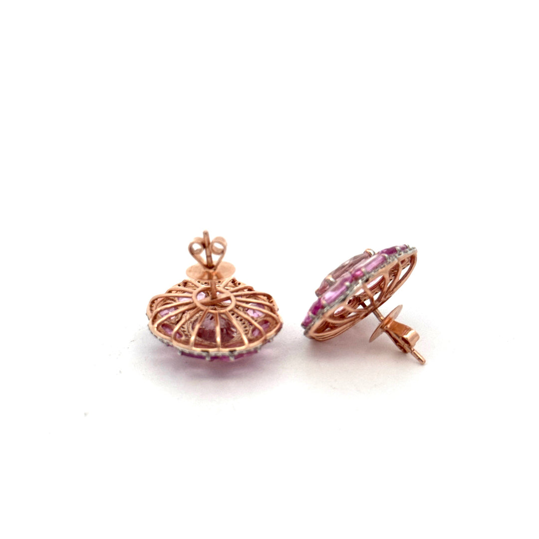 Italian Designer Marchisio Pink Sapphire Diamond and Kunzite 14K Rose Gold Earrings