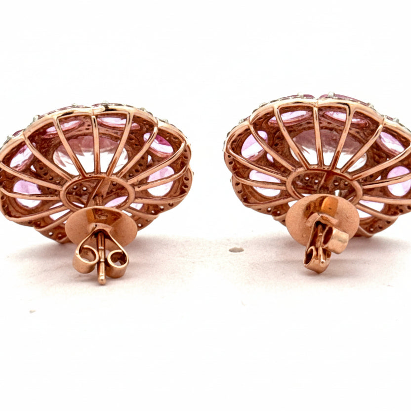 Italian Designer Marchisio Pink Sapphire Diamond and Kunzite 14K Rose Gold Earrings