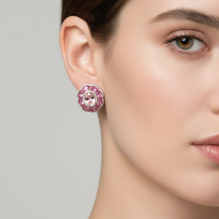 Italian Designer Marchisio Pink Sapphire Diamond and Kunzite 14K Rose Gold Earrings