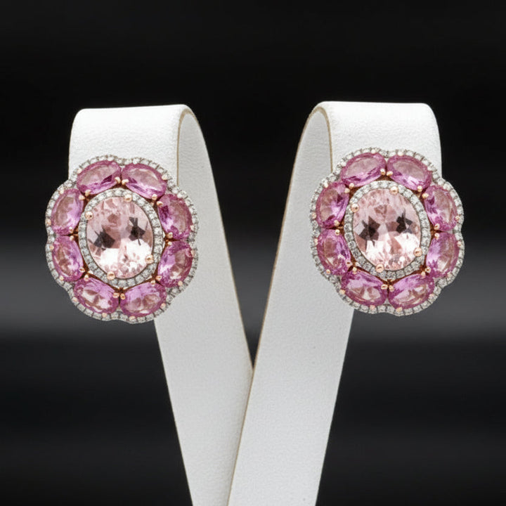 Italian Designer Marchisio Pink Sapphire Diamond and Kunzite 14K Rose Gold Earrings