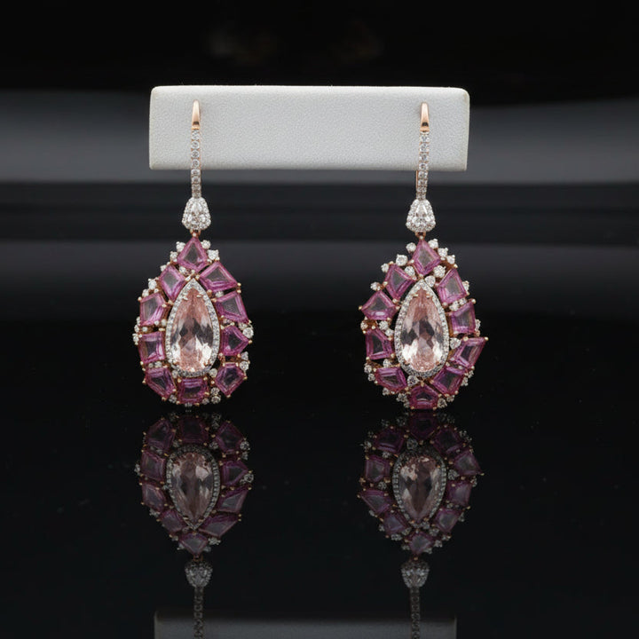 Italian Designer Marchisio Diamond, Morganite and Pink Sapphire 18K White/Yellow Gold Dangle Earrings