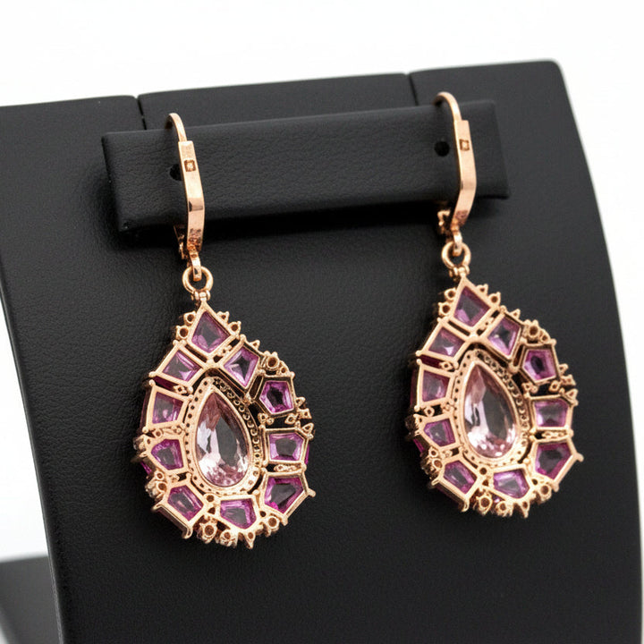 Italian Designer Marchisio Diamond, Morganite and Pink Sapphire 18K White/Yellow Gold Dangle Earrings