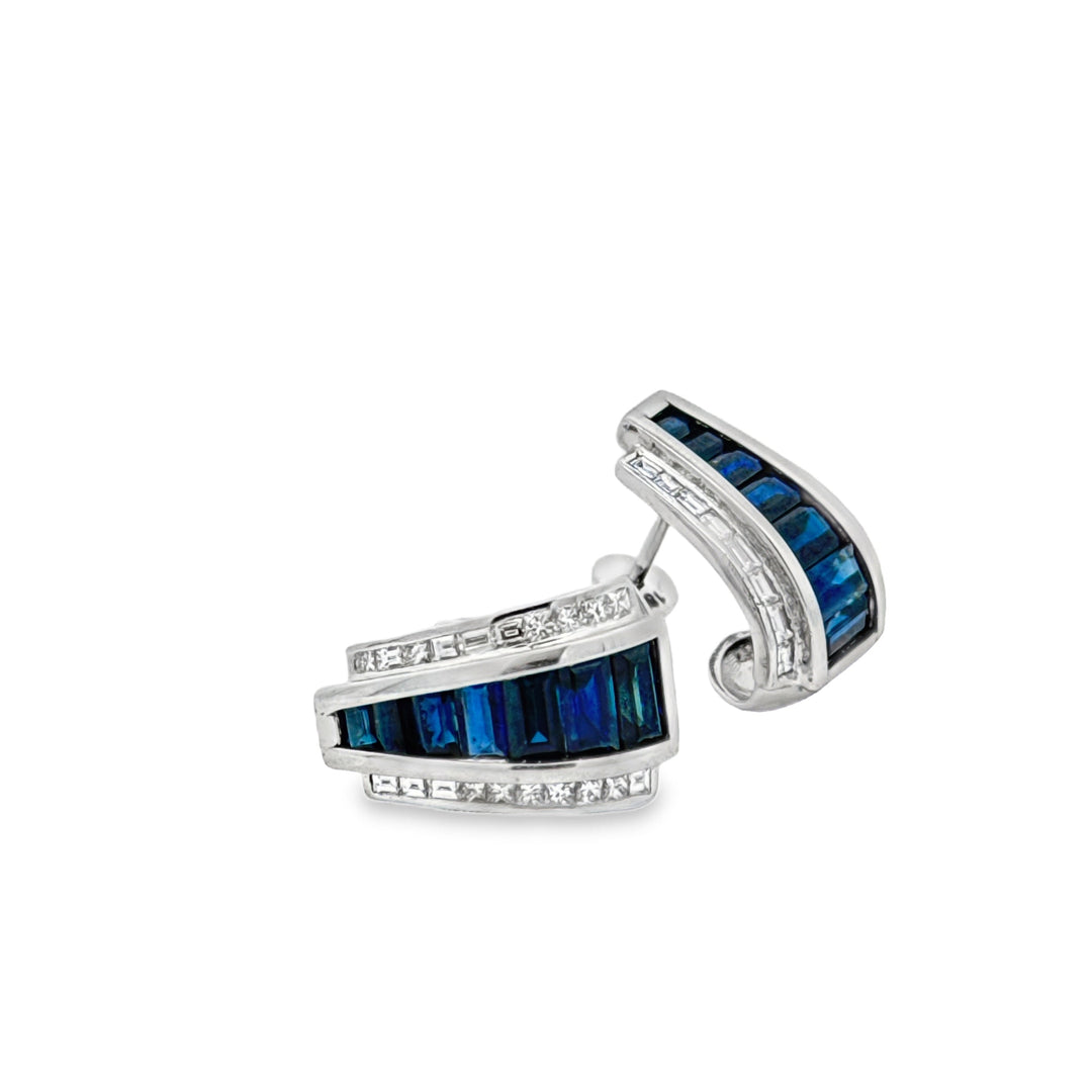 Italian Designer Marchisio French Cut Sapphire and Diamond 18K White Gold Earrings