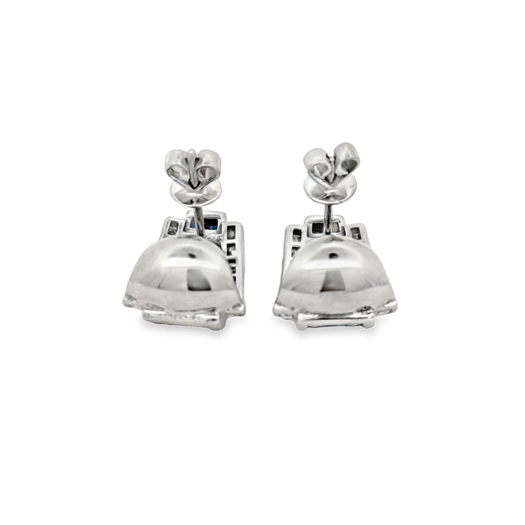 Italian Designer Marchisio French Cut Sapphire and Diamond 18K White Gold Earrings